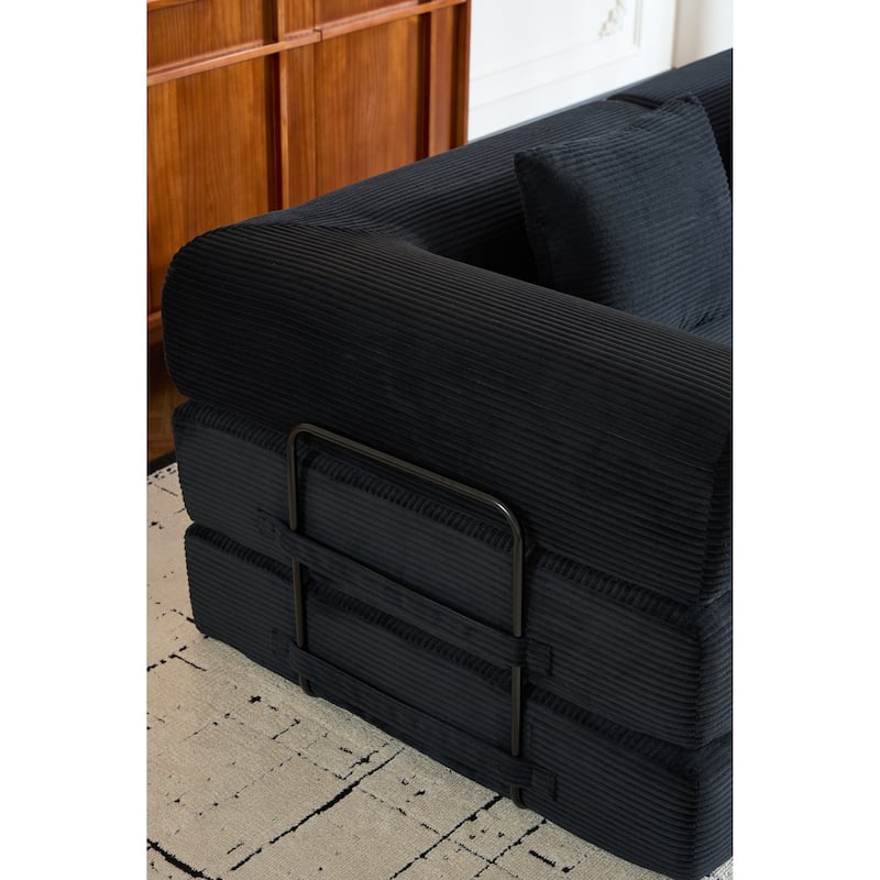 Convertible Sleeper Sofa Bed with Pillow, Corduroy Folding Mattress Couch with Fixed-Shape Frame, Floor Lounge Loveseat Sofa