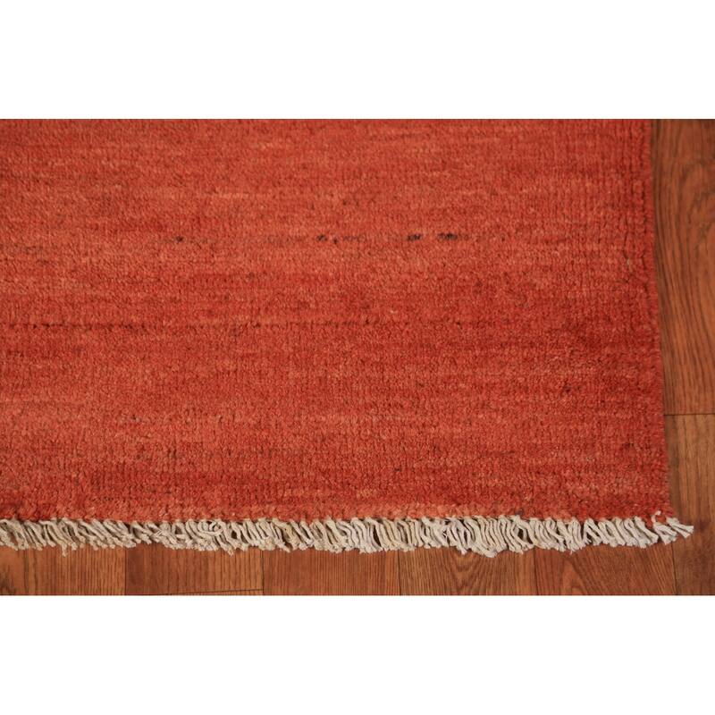 Stripe Orange Gabbeh Modern Rug Handmade Wool Carpet - 3'5" x 4'10"