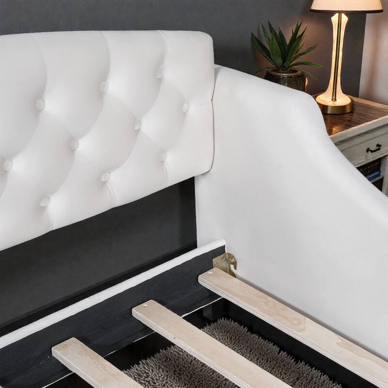 Modern Luxury Tufted Button Twin Daybed, Upholstered Sofa Bed with Wood Frame and Slats, No Box Spring Needed
