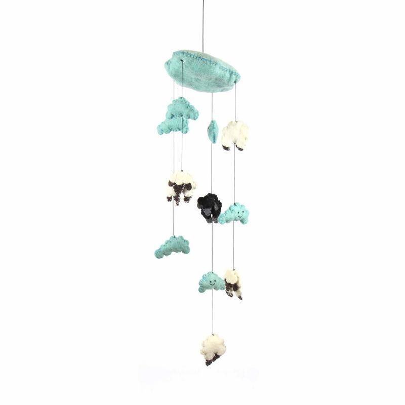 Handmade Felted Wool Counting Sheep Mobile - Global Groove (Nepal)