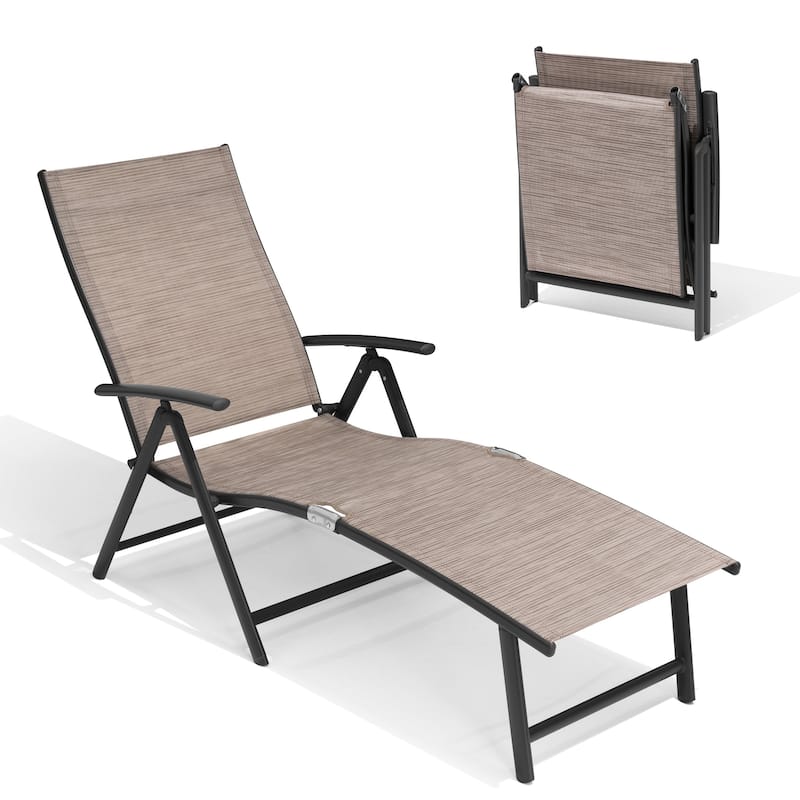 Outdoor Adjustable Aluminum Patio Folding Chaise Lounge Chair - Espresso