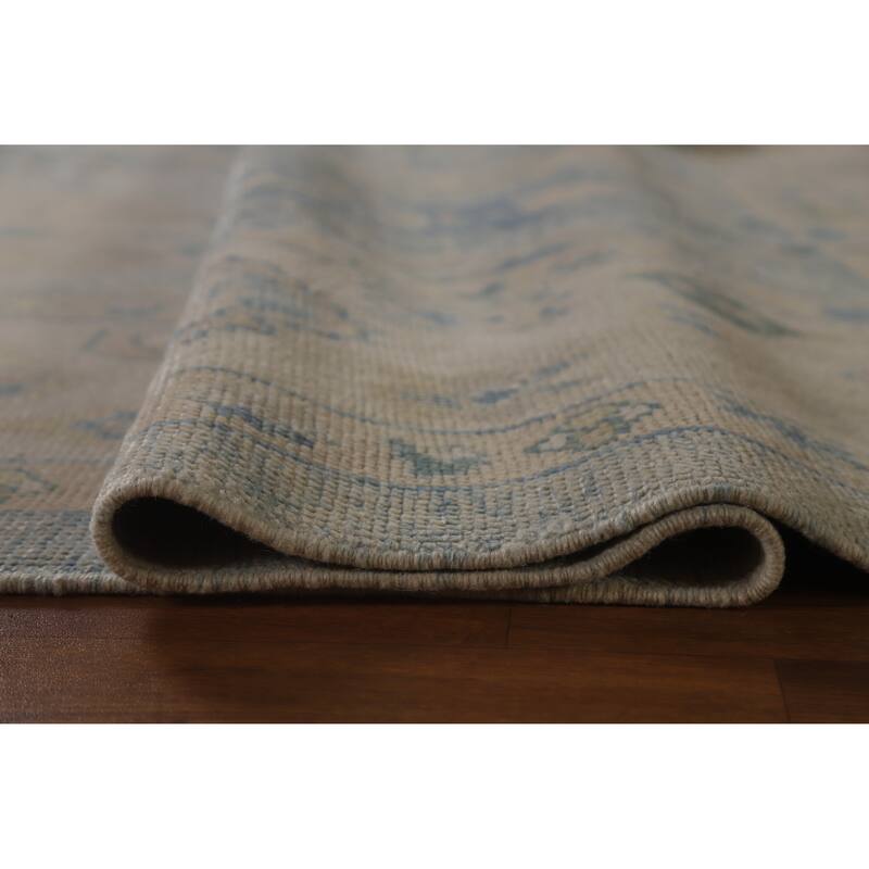 Hand Knotted Oriental 100% Wool Carpet Transitional All-Over Navy Blue & Blues Oushak Area Rug - 12' 11'' X 9' 5''