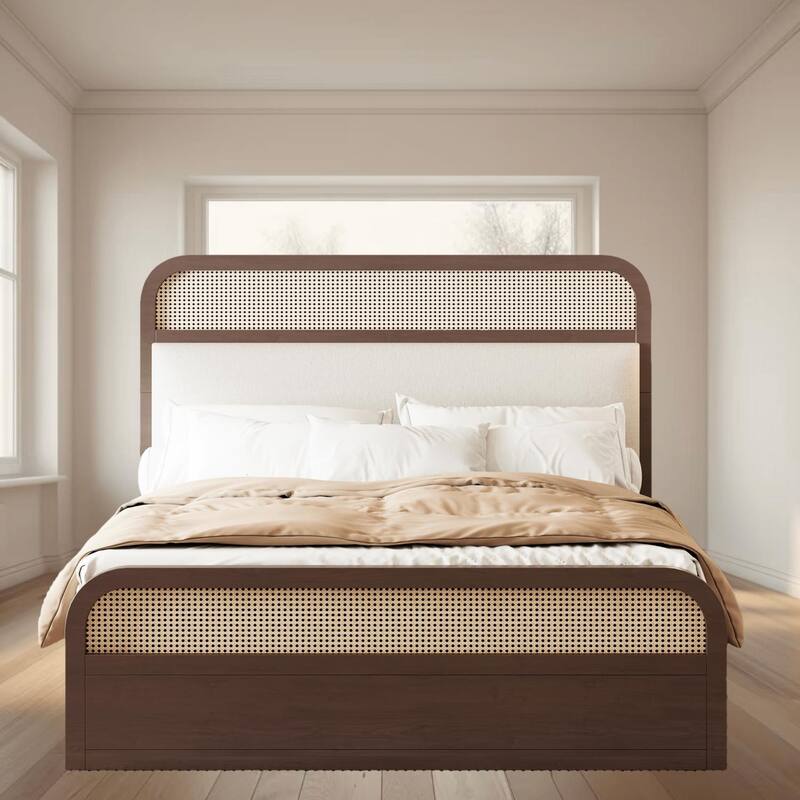 Queen Size Wooden Platform Bed Frame with Twin Size Trundle and 2 Storage Drawers for Bedroom Extra Sleep and Storage Space - Espresso - Queen