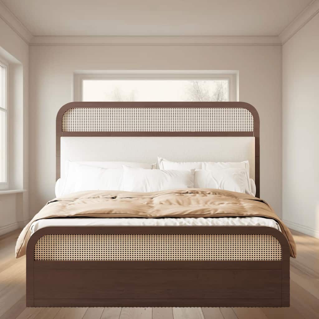 Queen Size Wooden Platform Bed Frame with Twin Size Trundle and 2 Storage Drawers for Bedroom Extra Sleep and Storage Space