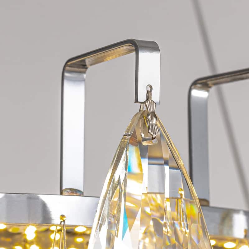 23.6 in. Chrome Crystal Chandelier Round Modern Chandelier Luxury Pendant Ceiling Light Fixture for Dining Room Living Room