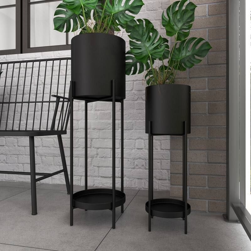 Black or Silver Modern Glam Contemporary Planter Stand (Set of 2) - S/2 24", 33"H