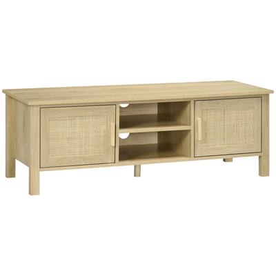 TV Stand for 60 Inch Television,Entertainment Center with Rattan Door,Adjustable Shelf,Storage Cabinets,Wood TV Console Cabinet