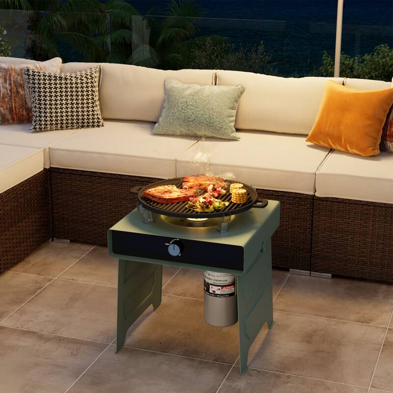 COSIEST Outdoor Patio Foldable Smokeless Fire Pit with Cooking Grill - Black