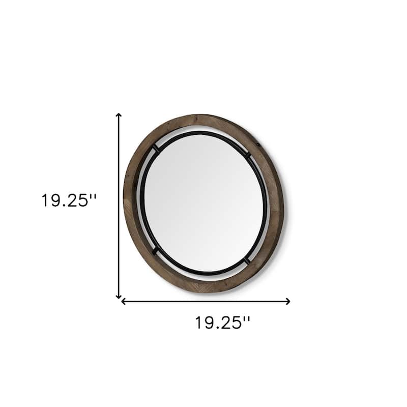 HomeRoots 19" Brown Round Wood Framed Accent Mirror