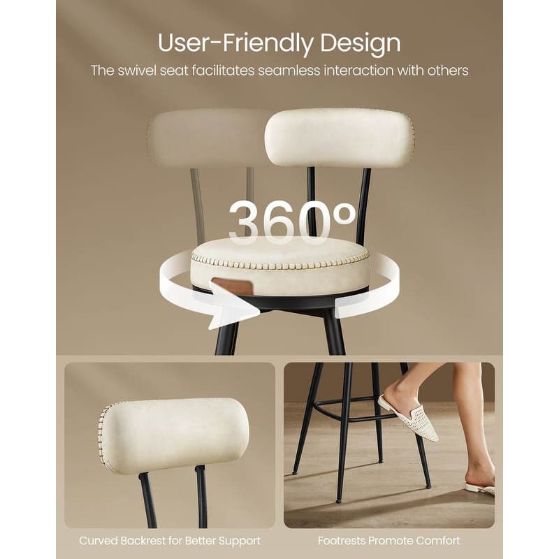 360 Swivel Bar Stools with Backrest and Steel Legs Footrest Perfect for Dining Room Set of 2