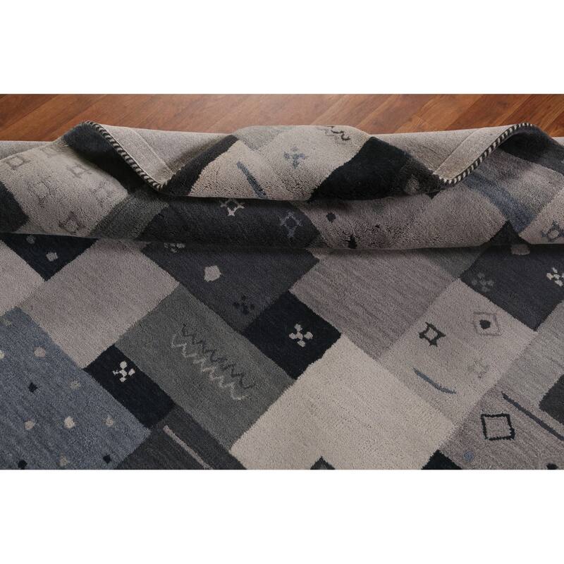 Geometric Gray Gabbeh Indian Area Rug Hand-Tufted Wool Carpet - 5'3" x 7'7"