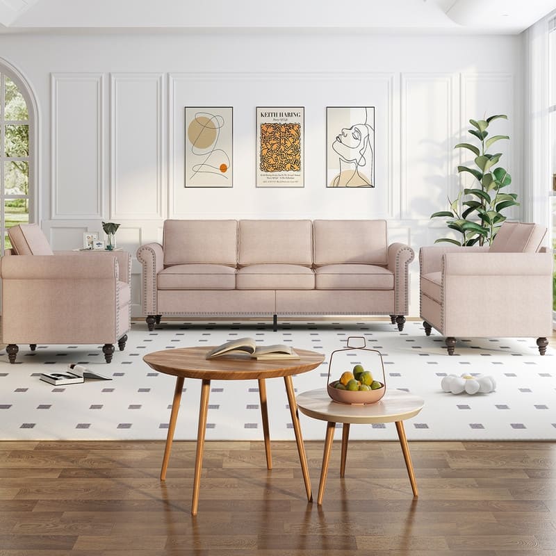 Mixoy Sectional Sleeper Sofa,Single Couch & Loveseat Couch &3 Seater Sofa, DIY Combination for Living Room - Beige