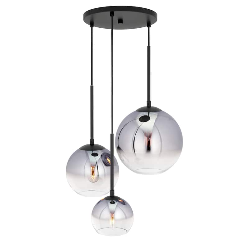 Callisto 3-Light Black Ombre Glass Pendant with Chrome Ombre Globe Glass Shade