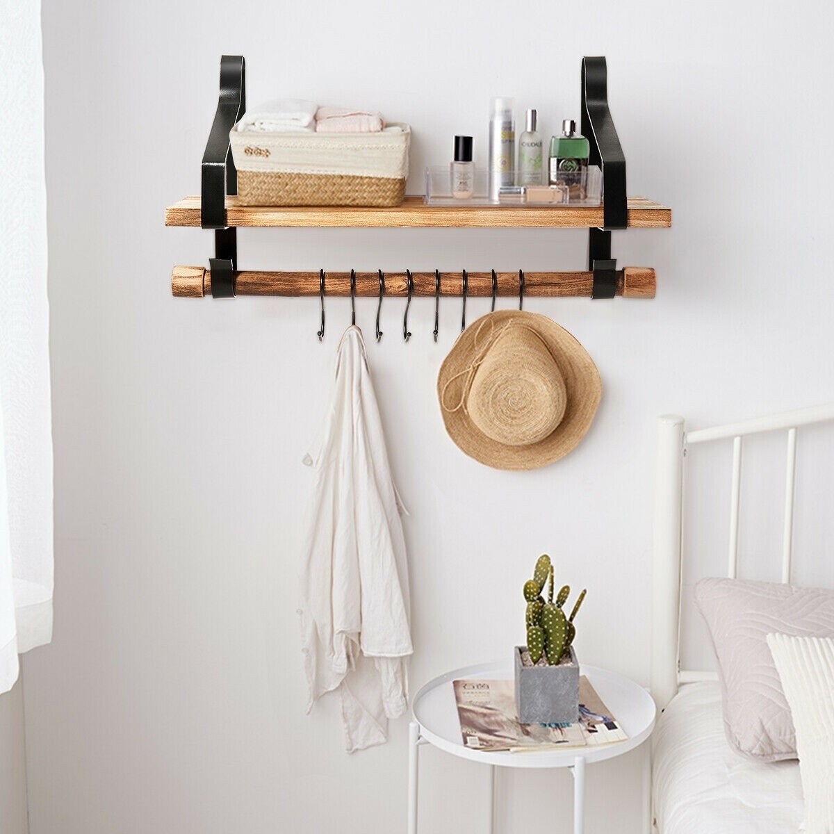 Shop Wooden Wall Mounted Floating Storage Shelf With Removable Towel Bar Honey Natural On Sale Overstock 31808482