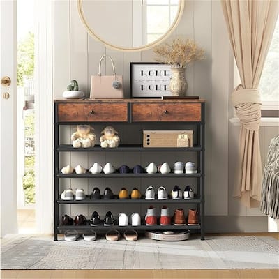 5 Tier Shoe Storage Organizer with 2 Drawers - 36.2"D x 11"W x 36.2"H
