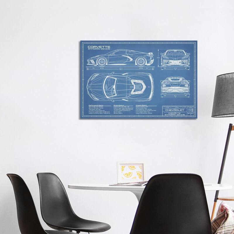 iCanvas "Corvette (C8) Stingray Blueprint" by Action Blueprints Canvas Print - 26x40x1.5