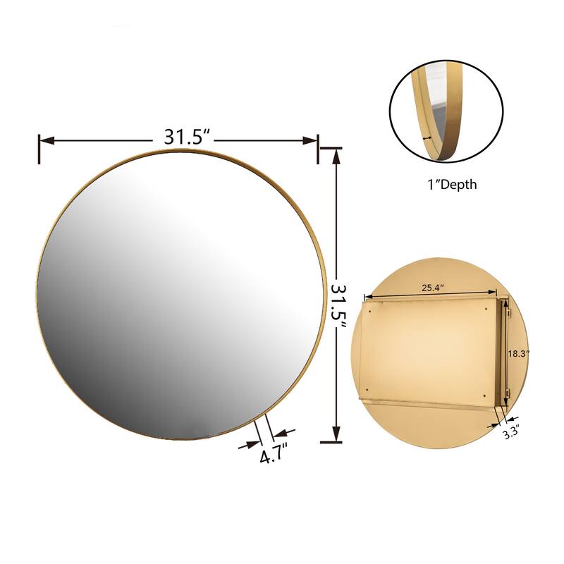 31.5 Inch Surface Mount Round Metal Framed Medicine Cabinet with Mirror and Adjustable Shelves Black Wall Mirror with Storage