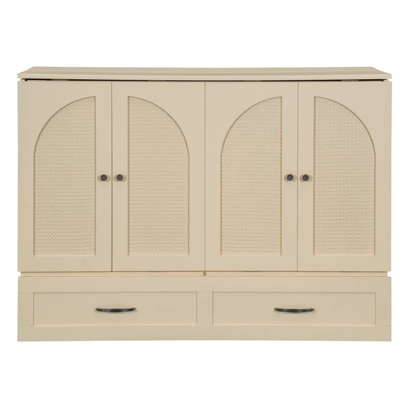 Full Size Murphy Bed Cabinet with Charging Station & A Large Drawer, Foldable Pull Out Wall Bed for Apartments, Bedrooms, Studio