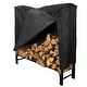 preview thumbnail 1 of 7, Sunnydaze Black Steel Outdoor Firewood Log Rack with Black Cover - 4-Foot 4-Foot - Black|Black