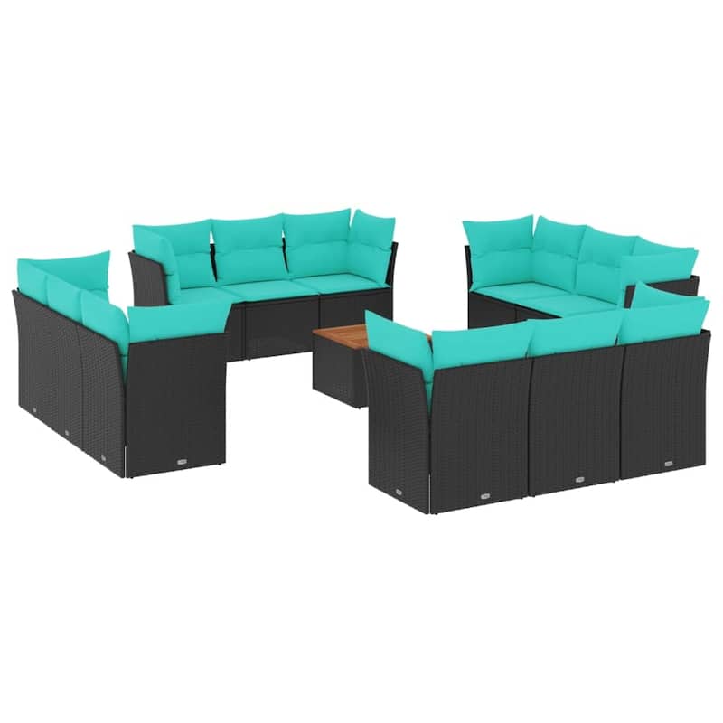vidaXL Patio Sofa Set with Cushions Outdoor Furniture 13 Piece Poly Rattan - 24.4" x 24.4" x 27.2"