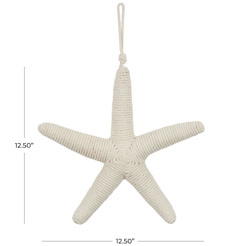 Light Brown or Cream Jute Handmade Wrapped Starfish Wall Decor with Hanging Rope