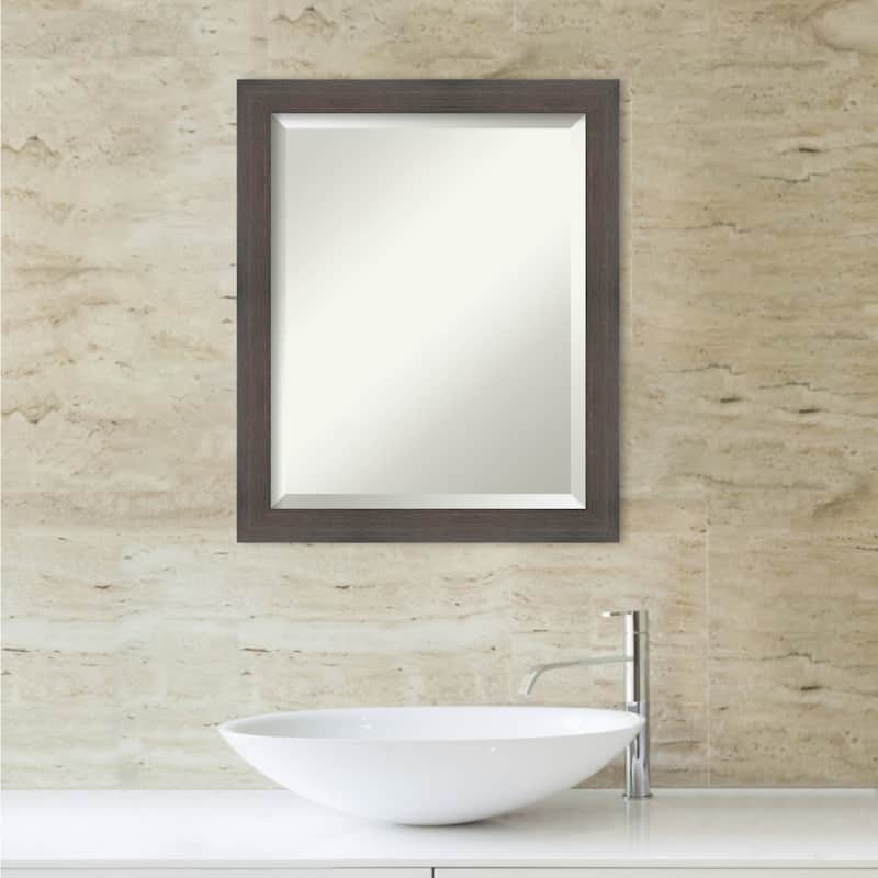 Beveled Wood Bathroom Wall Mirror - Hardwood Chocolate Narrow Frame - Hardwood Chocolate Narrow