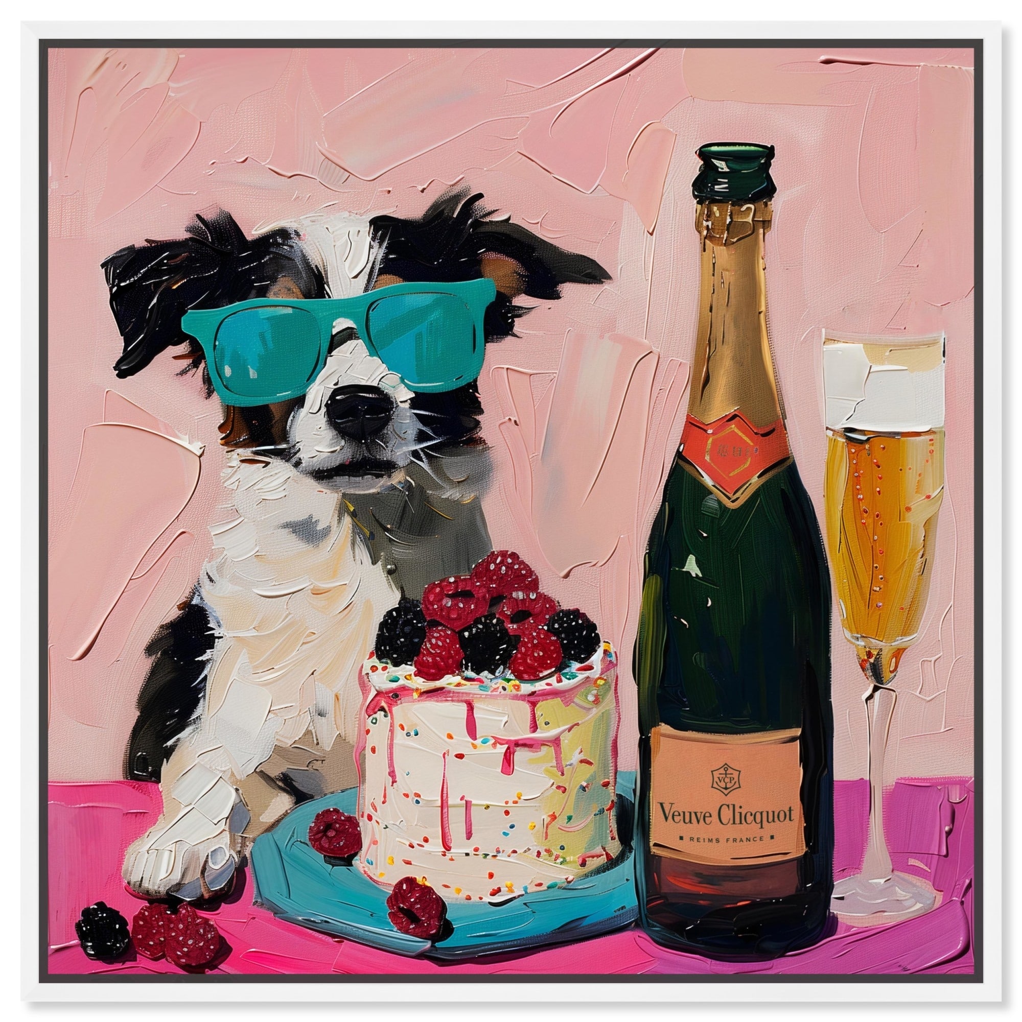 Dog and Berry Cake Canvas Trendy Kitchen Art by Art Remedy