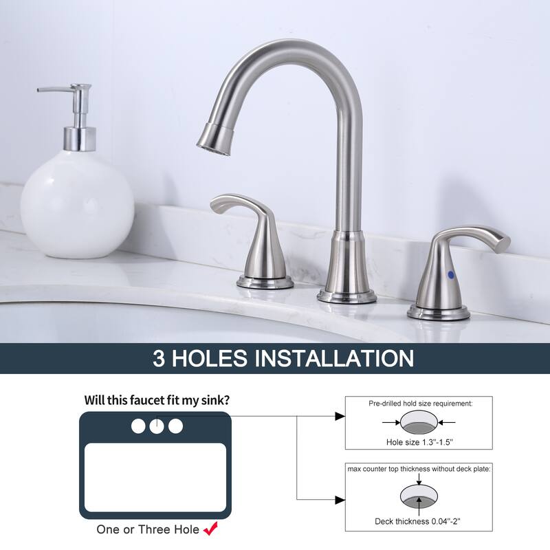 WOWOW 3-Hole Widespread Double Handle Bathroom Faucet