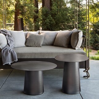 Mid Century Modern Metal Single Round Coffee Table -Black 23.6"W