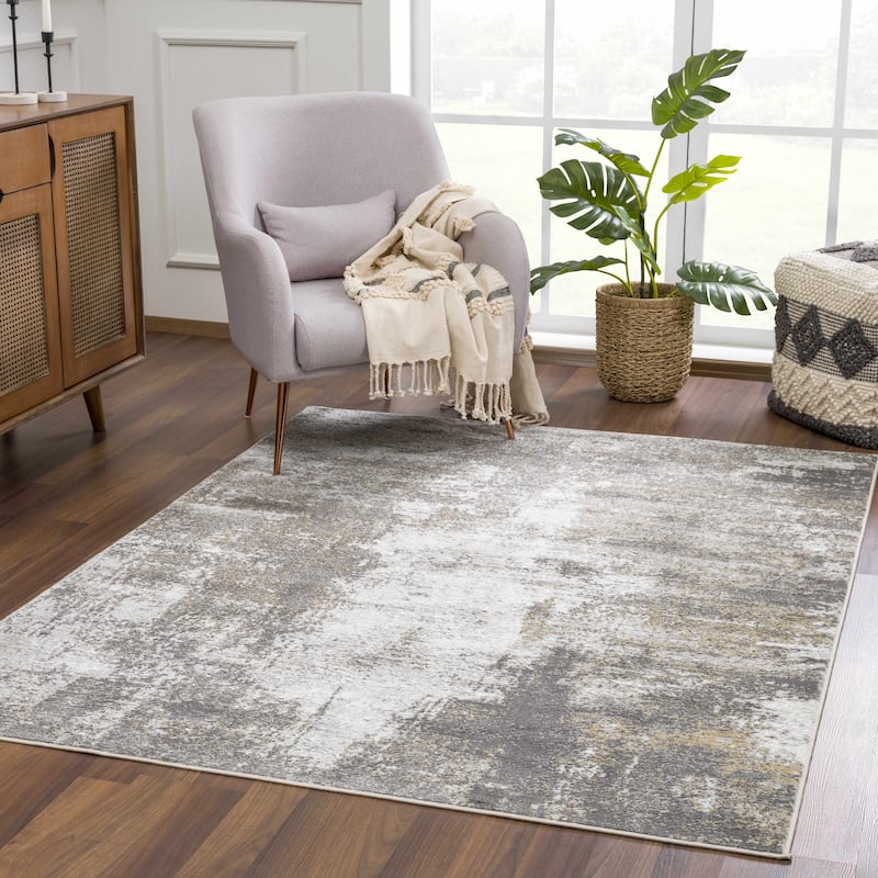 Hauteloom Liverpool Living Room, Bedroom Area Rug - Contemporary - Off White,Medium Gray,Light Gray - 9'2" x 12'
