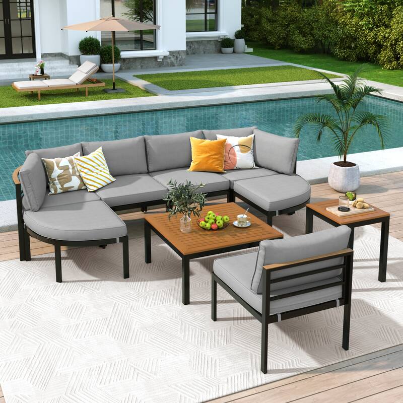 Outdoor Sectional Sofa Set with Cushions and Table for Patio