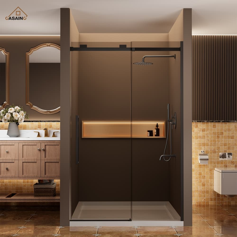 CASAINC 48 in. W x 76 in. H Sliding Frameless Shower Door with SGCC Certification