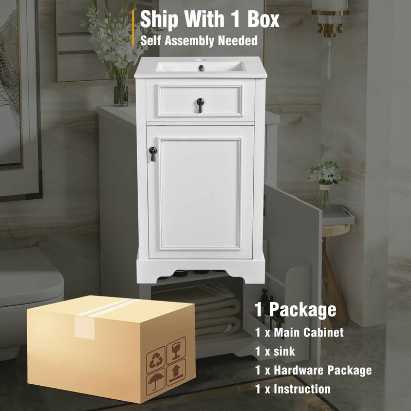 20-Inch Bathroom Vanity with Ceramic Sink, Soft Close Door, Adjustable Shelf, and Door-Mounted Storage Rack
