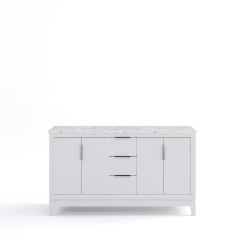 Elizabeth 60-Inch Double Sink Carrara White Marble Vanity