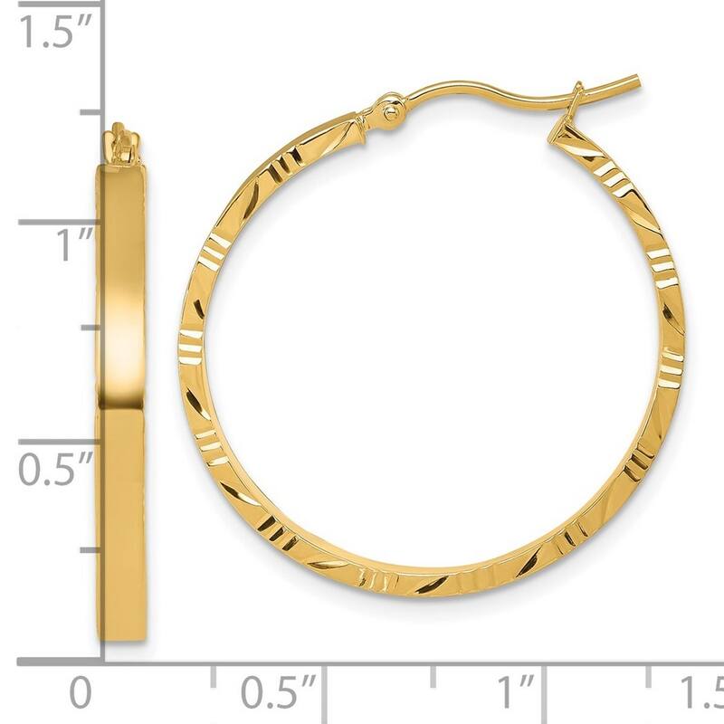 Curata 14k Yellow Gold Sparkle Cut Edge Large Polished Hoop Earrings - 30x30mm