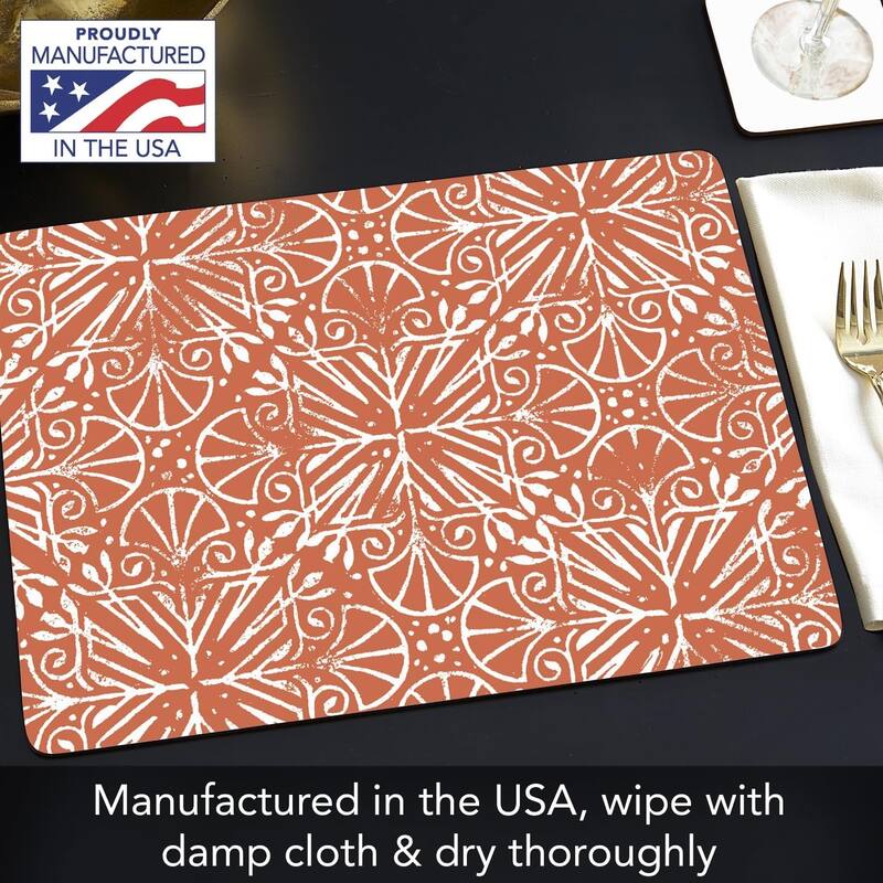 Floral Southwest Design Decorative Hardboard Placemats with Protective Cork Backing 4 Pack Heat Tolerant and Easily Wipes Clean