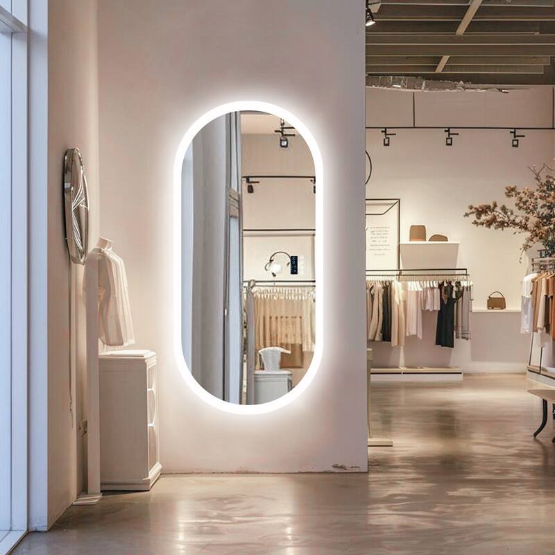 Oval LED Bathroom Mirror with Lights, Anti-Fog, Bluetooth Speaker, 3 Colors, Dimmable, Memory