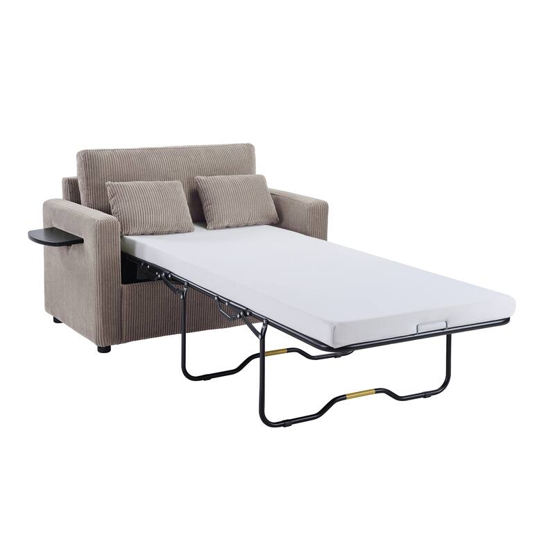 Twin Size Sofa Bed Sleeper Sofa with a Foldable Mattress, a Foldable Side Table, a Side Storage Pocket and Two USB Ports