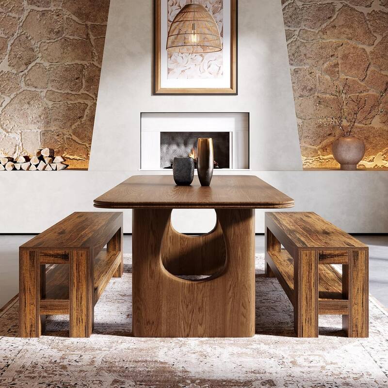 59" Dining Bench with Storage Shelf, Entryway Bench for Dining Room, Bedroom, Kitchen, End of Bed