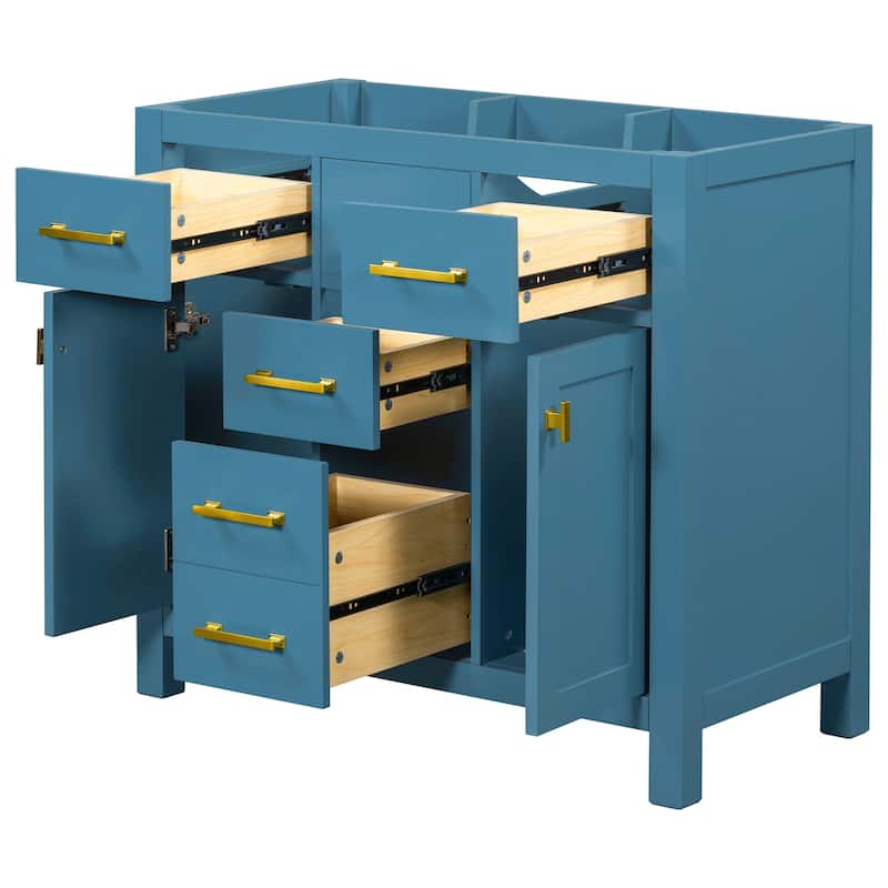 36''Bathroon Vanity without SINK,Single Cabinet with 4 Drawers & 2 Cabinets,Storage Cabinet,Solid Wood Frame Vanity Only
