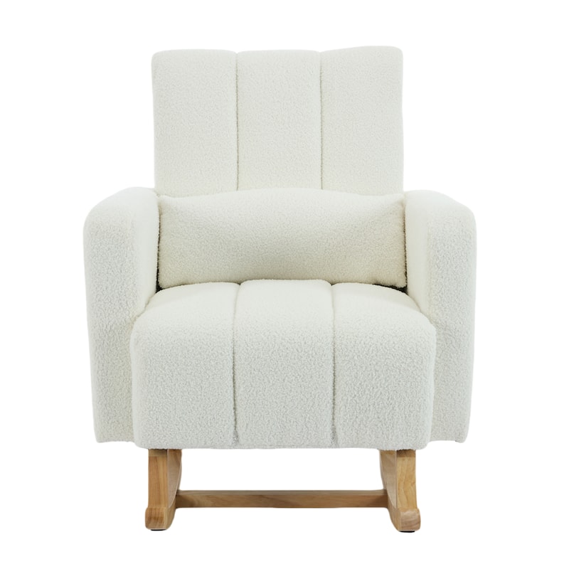 Accent Rocking Chair with Pillow, Ultimate Comfort for Your Home, Teddy Velvet, Cream White
