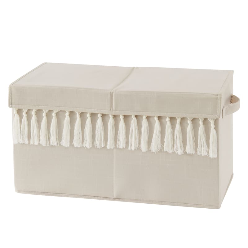Boho Bohemian Boy Girl Kids Fabric Toy Bin Storage - Solid Taupe Beige Ivory Cream Off White Linen Farmhouse Shabby Chic Neutral