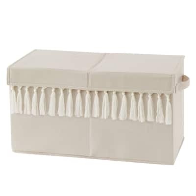 Boho Bohemian Boy Girl Kids Fabric Toy Bin Storage - Solid Taupe Beige Ivory Cream Off White Linen Farmhouse Shabby Chic Neutral
