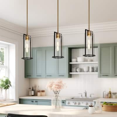Modern 1-Light Black Gold Kitchen Island Pendant Light with Clear Glass for Dining Room