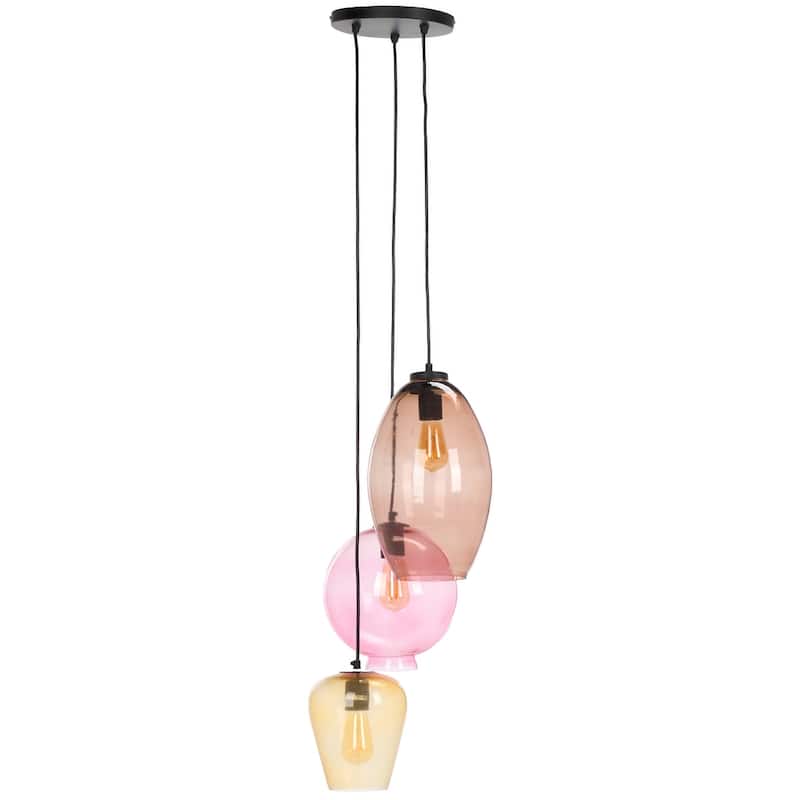 SAFAVIEH Keoni 3 Light Glass & Iron Pendant - 13"W x 15"D x 58"H