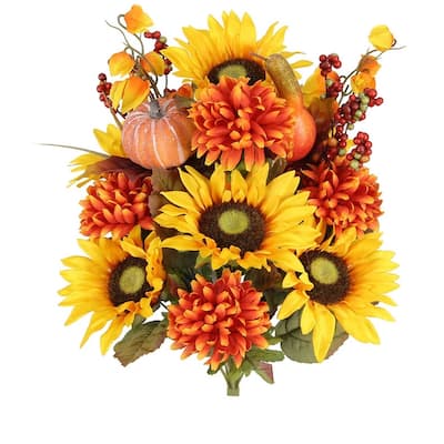 18 Stems Artificial Sunflower Bush, Gold/Orange - 20 Inch - 20 Inch