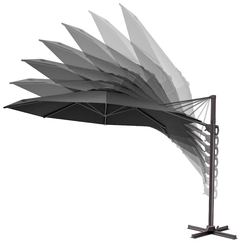 Heavy-duty 11.5-Foot Patio Umbrella Cantilever-Offset 360-degree Rotation Crank-lift with Weighted Base