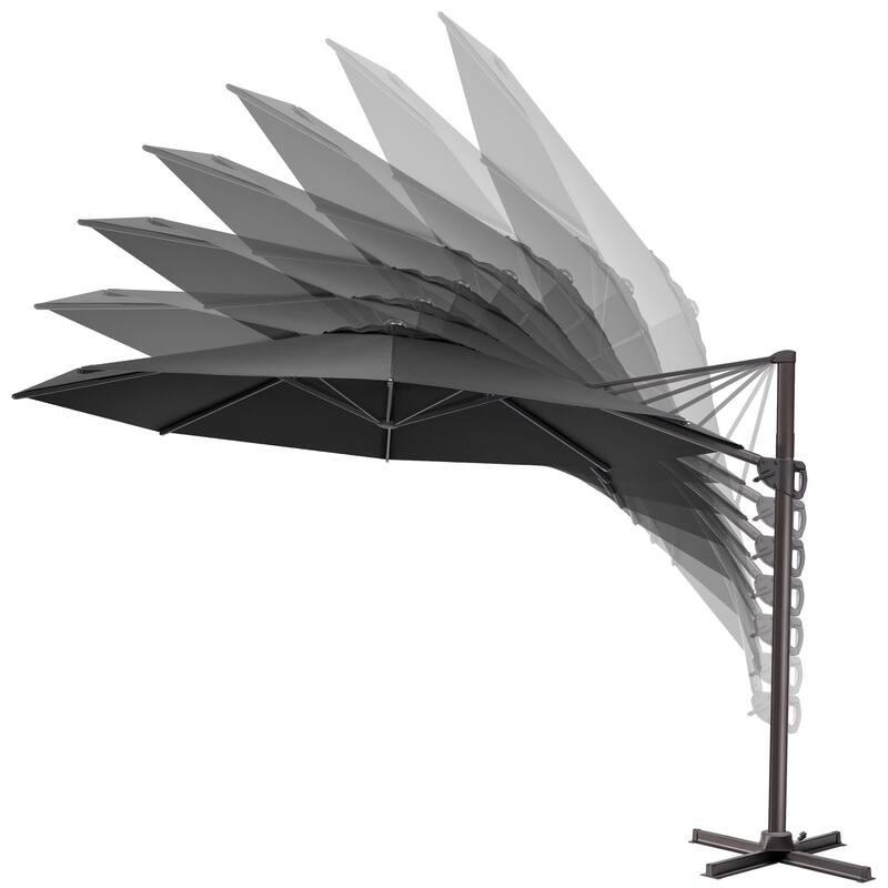 Outdoor 11.5FT Round Patio Hanging Offset Cantilever Umbrella with Cross Base