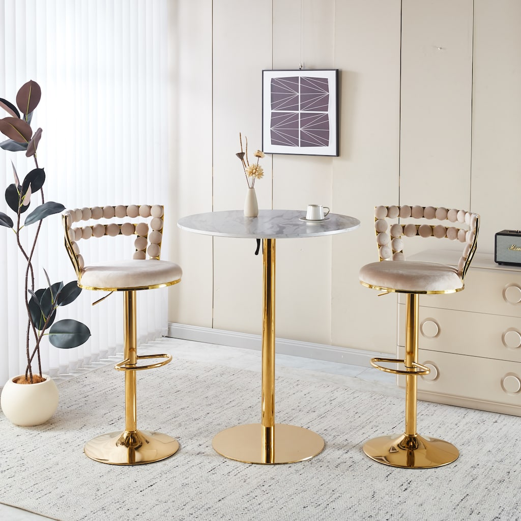 GDFStudio - Soren Mid-Century Modern Pedestal Bar Table Set with Swivel Adjustable Upholstered Counter-Height Stools