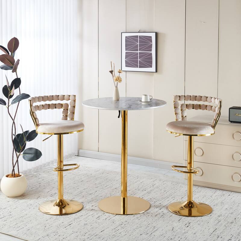 Set of 2 Modern Bar Chairs with Gold Iron Legs & Soft Cushions, Off-White Upholstered Barstool for Cafe, Dining & Living Room